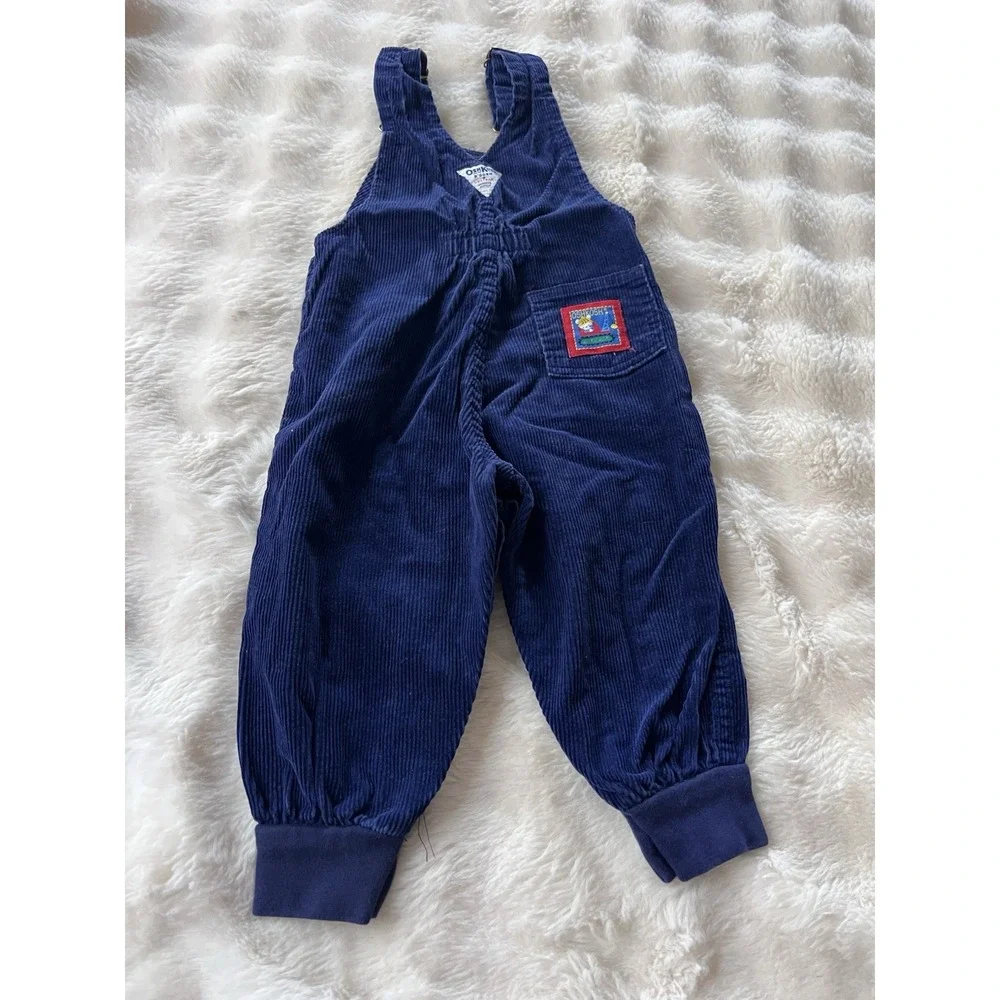 Vintage 90s OshKosh Boys Mice Construction Patch Corduroy Overalls Bubble Leg